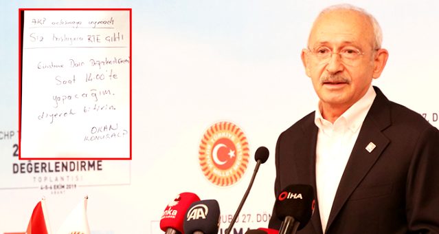 Erdoğan konuştuğunda konuşmasını yarıda kesen Kılıçdaroğlu’na verilen not sosyal medyaya sızdı