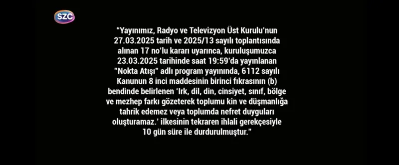 Sözcü TV yayını 10 gün durduruldu